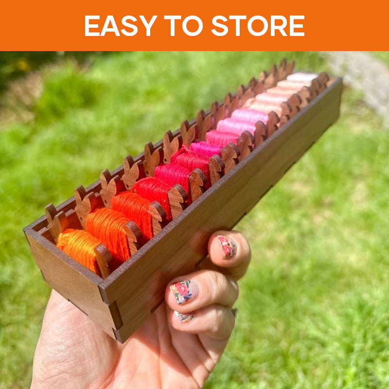 Kalsten | Embroidery Thread Organizer | Wooden Bunny Bobbin Set | 16-Piece | Storage Corral Included