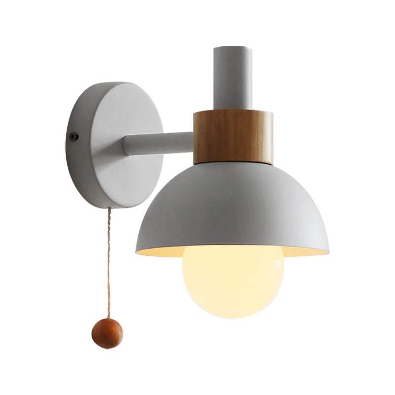 Macaron Domed Sconce Light Fixture 1 Bulb Wall Light Fixture with Metal Shade and Pull Chain in White/Pink/Green | Kalsten