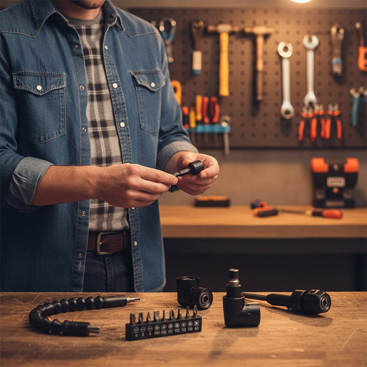 Drill machine angle attachment with accessory set | Kalsten