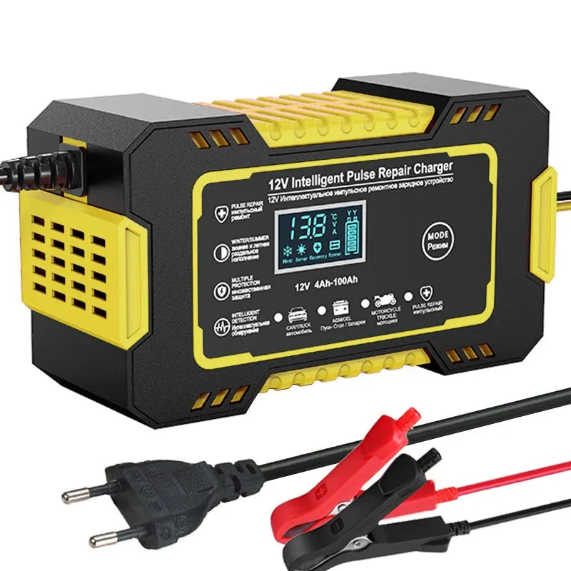 Kalsten | 12V 6A Smart Car Battery Charger | Pulse Repair, LCD Display & Fast Charging for AGM, Gel & Lead-Acid Batteries