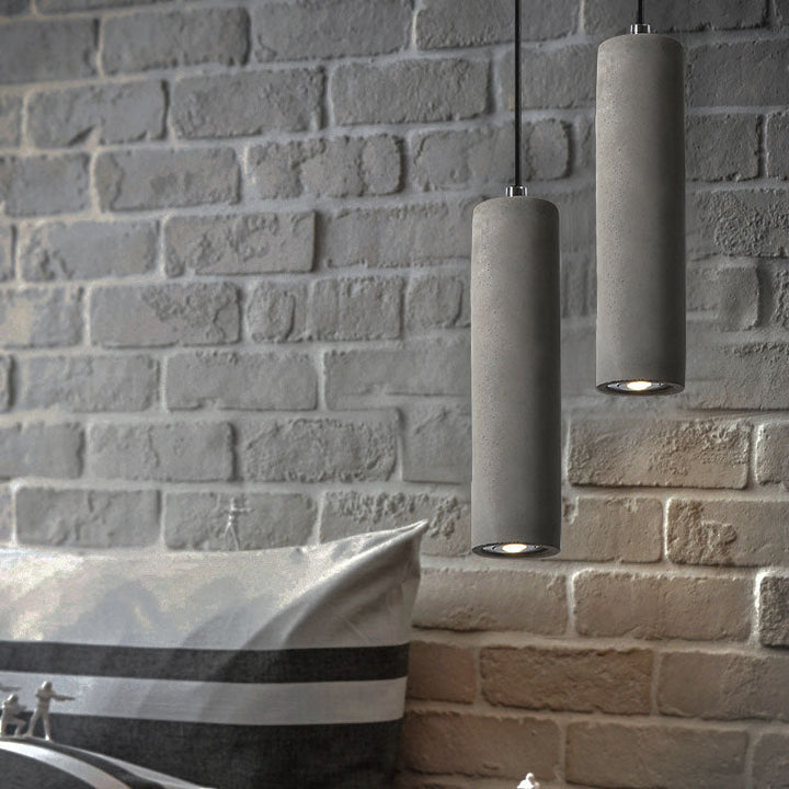 Kalsten | StoneCast Industrial Cylinder Pendant Light made of Concrete | 1 Light | Smooth or Rough Surface