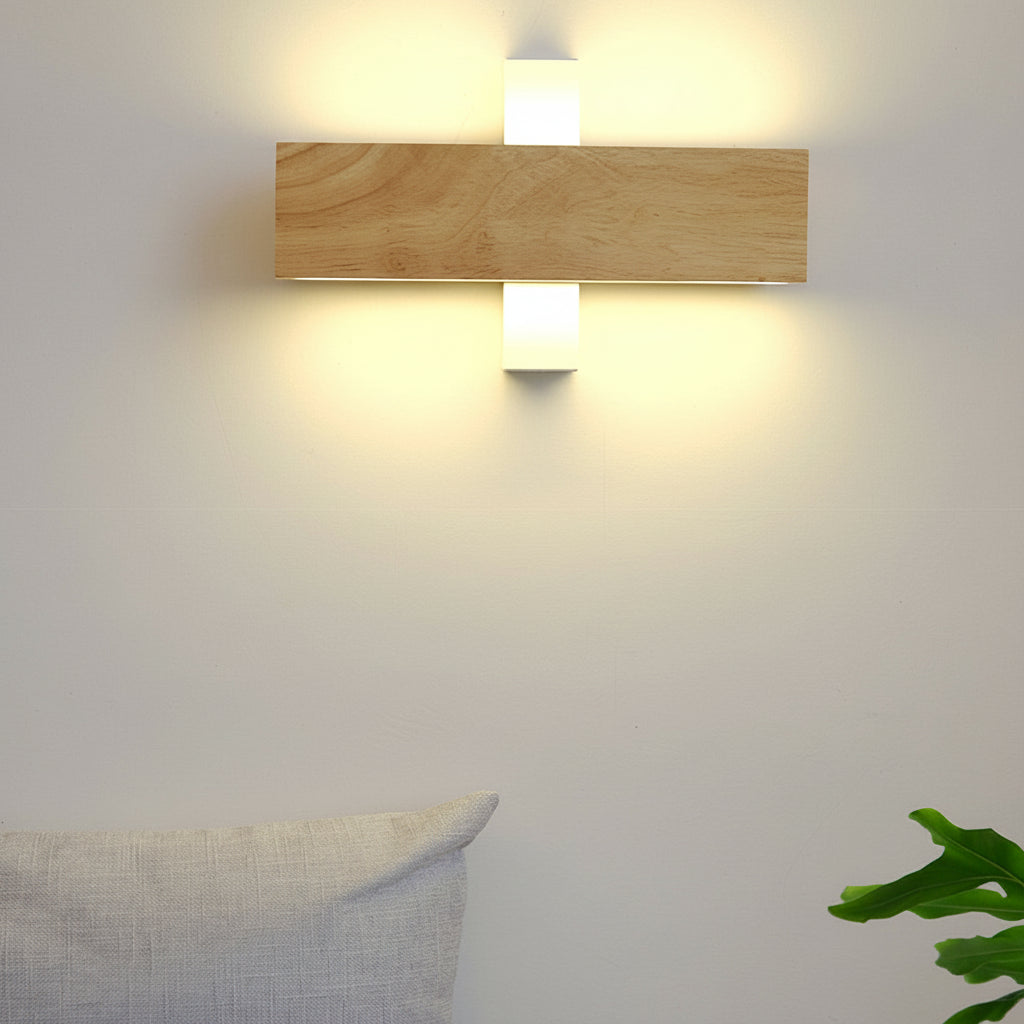 Nordic Wood LED Wall Sconce – 360° Rotatable Bedside Wall Lamp (Warm White) | Kalsten