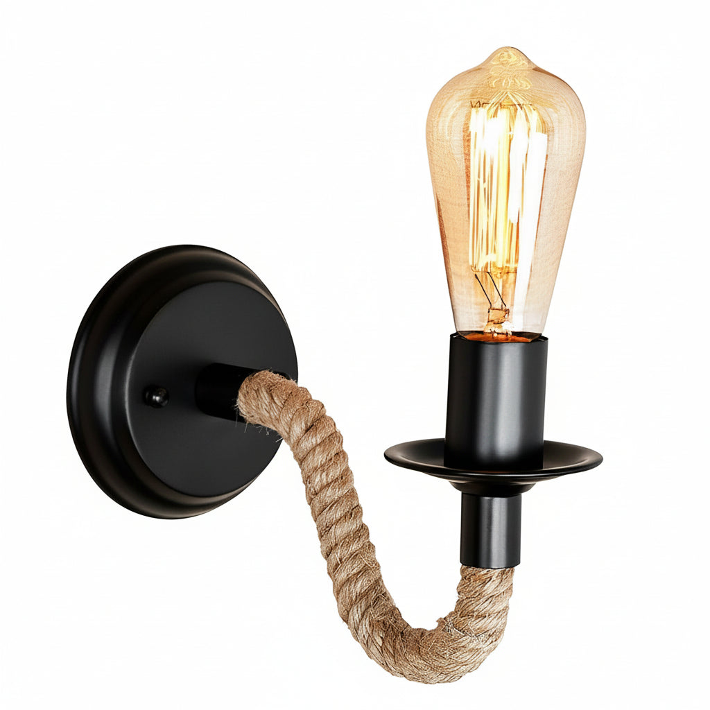 Industrial Wall Sconce – Retro Rope Hand-Woven Iron Vintage (E27 & 25x15cm) | Kalsten