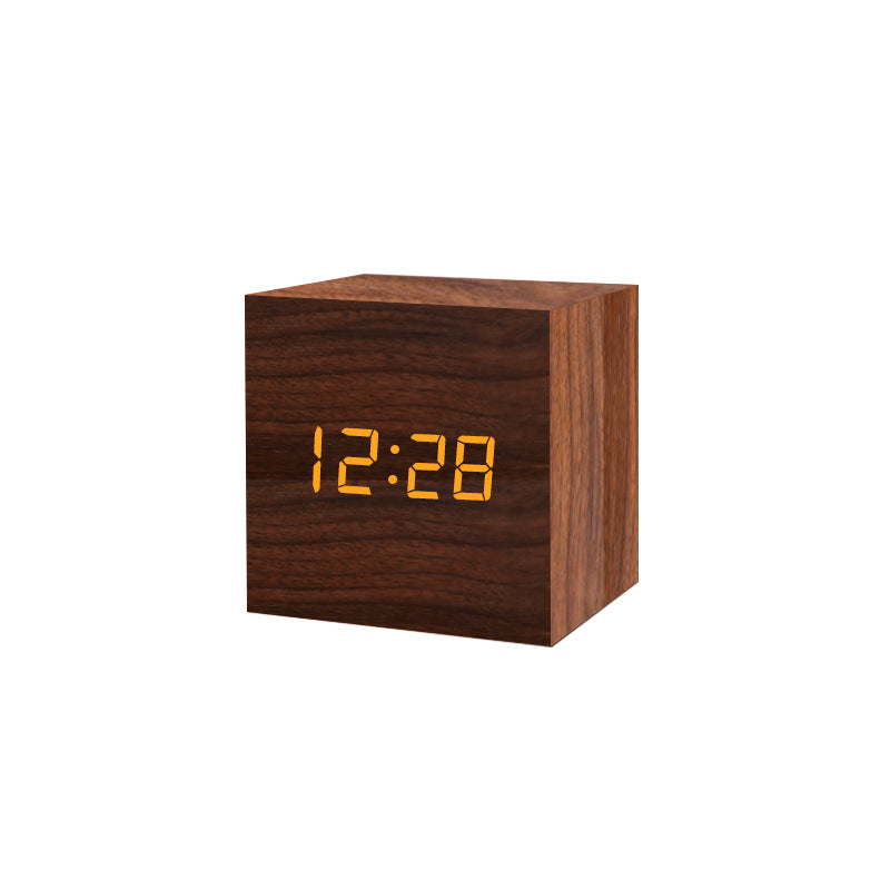 LED wooden clock luminous sound control electronic alarm clock desktop alarm clock