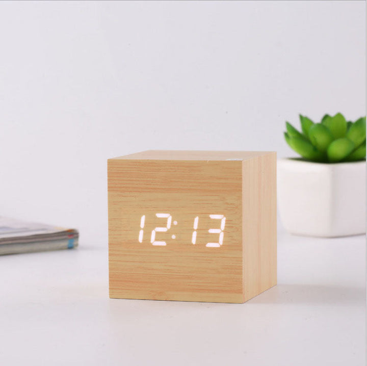 LED wooden clock luminous sound control electronic alarm clock desktop alarm clock
