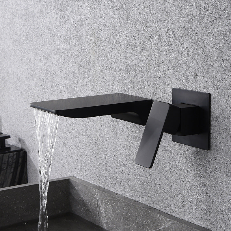 Creative wall type waterfall faucet all copper black wash basin cold and hot embedded basin concealed faucet