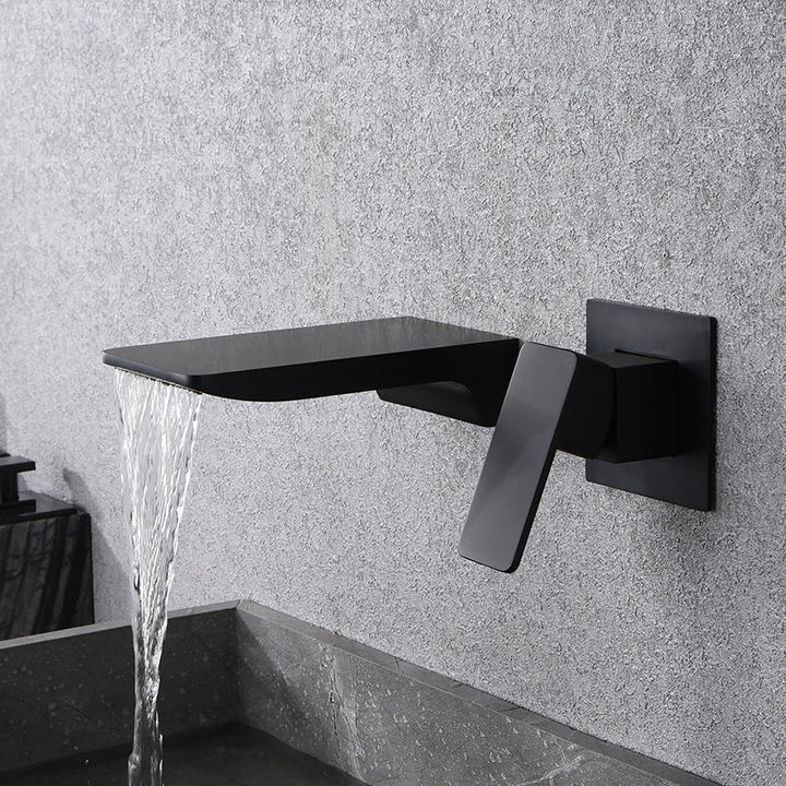 Creative wall type waterfall faucet all copper black wash basin cold and hot embedded basin concealed faucet