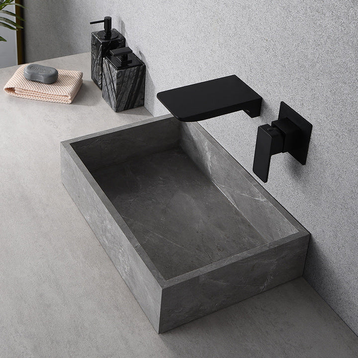 Creative wall type waterfall faucet all copper black wash basin cold and hot embedded basin concealed faucet