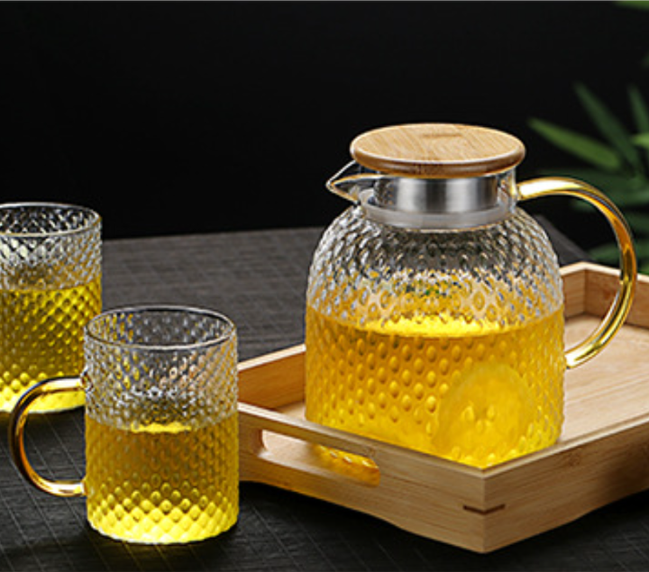 Kalsten | Heatable Glass Cold Water Pitcher with Rice Grain Pattern
