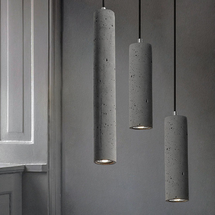 Kalsten | StoneCast Industrial Cylinder Pendant Light made of Concrete | 1 Light | Smooth or Rough Surface