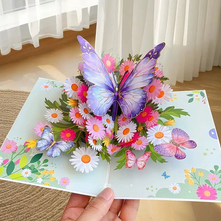Kalsten | 3D Pop-Up Greeting Card – Colorful Butterflies & Daisies with Envelope