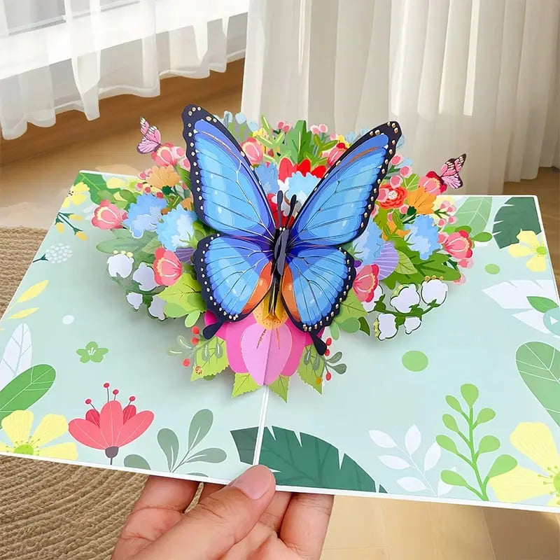 Kalsten | 3D Pop-Up Greeting Card – Colorful Butterflies & Daisies with Envelope