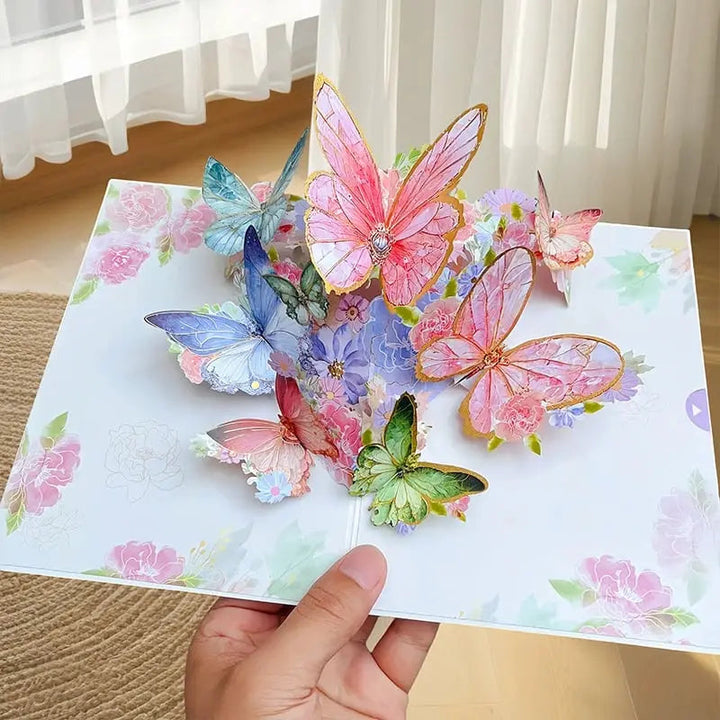 Kalsten | 3D Pop-Up Greeting Card – Colorful Butterflies & Daisies with Envelope