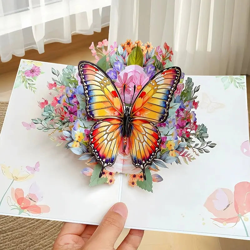 Kalsten | 3D Pop-Up Greeting Card – Colorful Butterflies & Daisies with Envelope