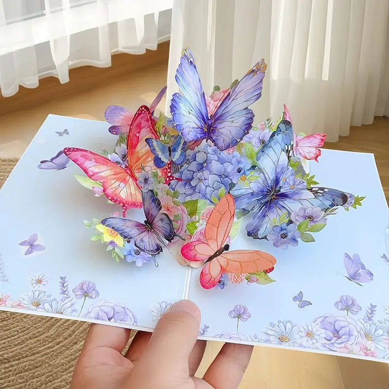 Kalsten | 3D Pop-Up Greeting Card – Colorful Butterflies & Daisies with Envelope