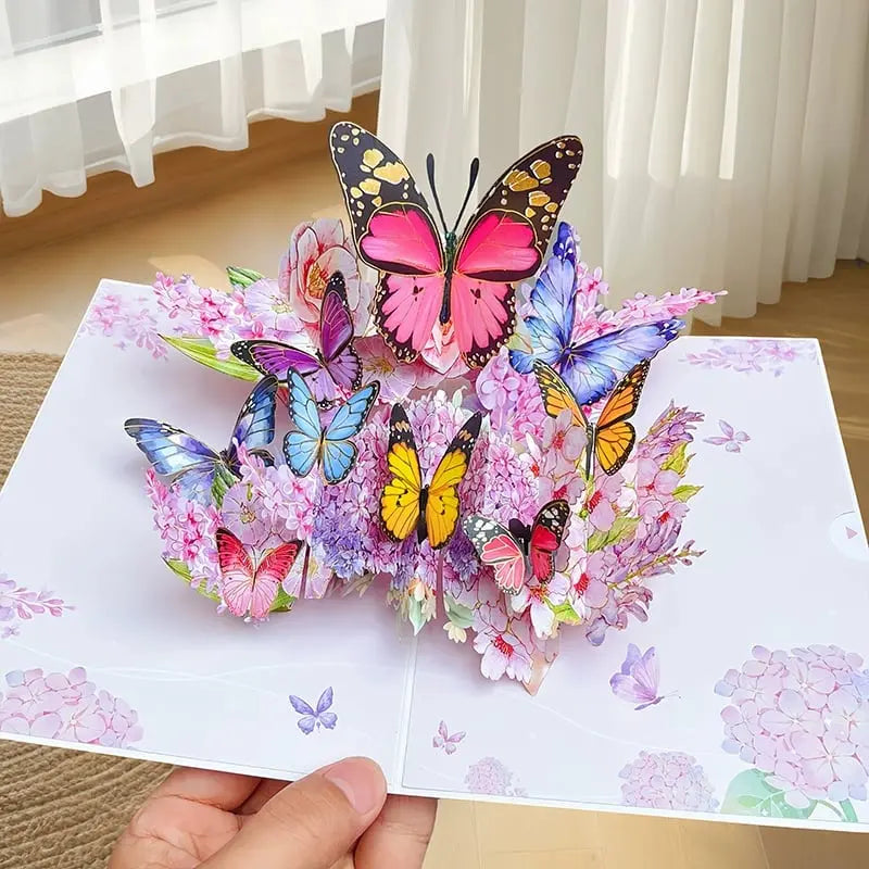 Kalsten | 3D Pop-Up Greeting Card – Colorful Butterflies & Daisies with Envelope