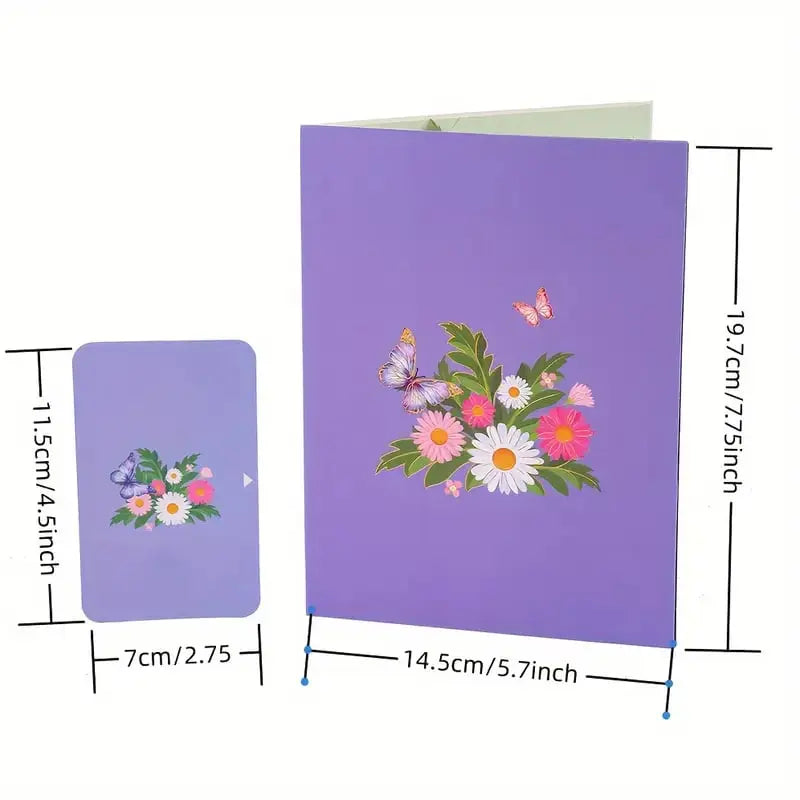 Kalsten | 3D Pop-Up Greeting Card – Colorful Butterflies & Daisies with Envelope