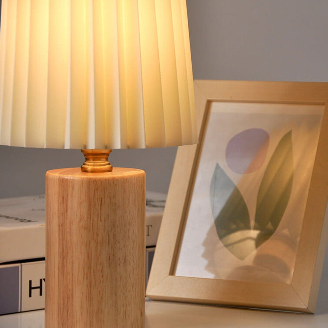 Vintage Korean Pleated Column Solid Wood Base 1-Light Table Lamp | Kalsten
