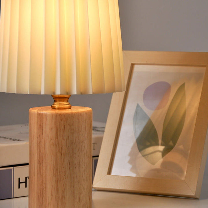 Vintage Korean Pleated Column Solid Wood Base 1-Light Table Lamp | Kalsten