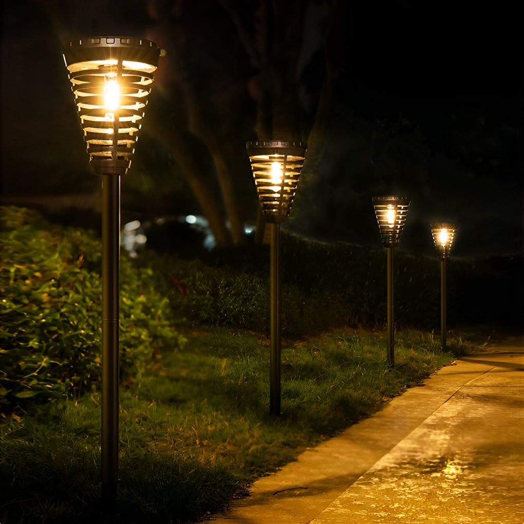Round Intelligent LED IP65 Waterproof Black Modern Solar Garden Lights | Kalsten