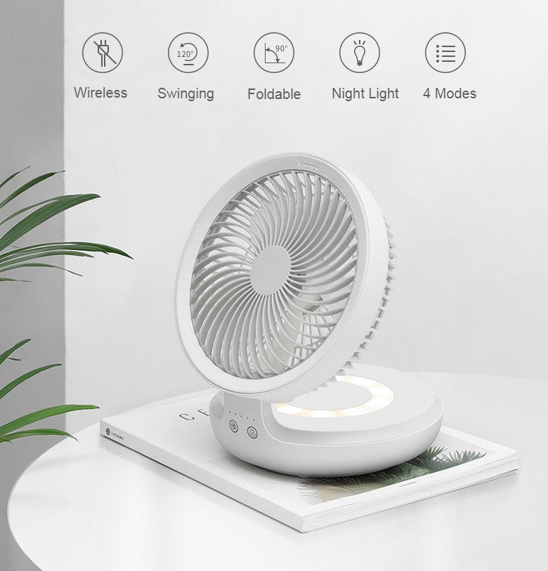 Rechargeable Foldable Desktop Fan, with Four Modes, Night Light and Adjustable Angle, for Study, Sleep, Work and Outdoors | Kalsten