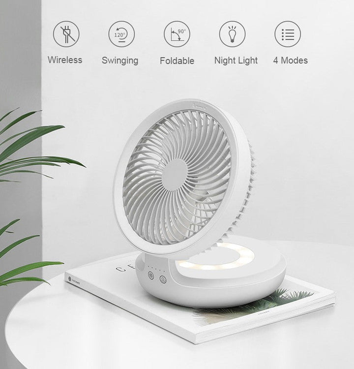 Rechargeable Foldable Desktop Fan, with Four Modes, Night Light and Adjustable Angle, for Study, Sleep, Work and Outdoors | Kalsten