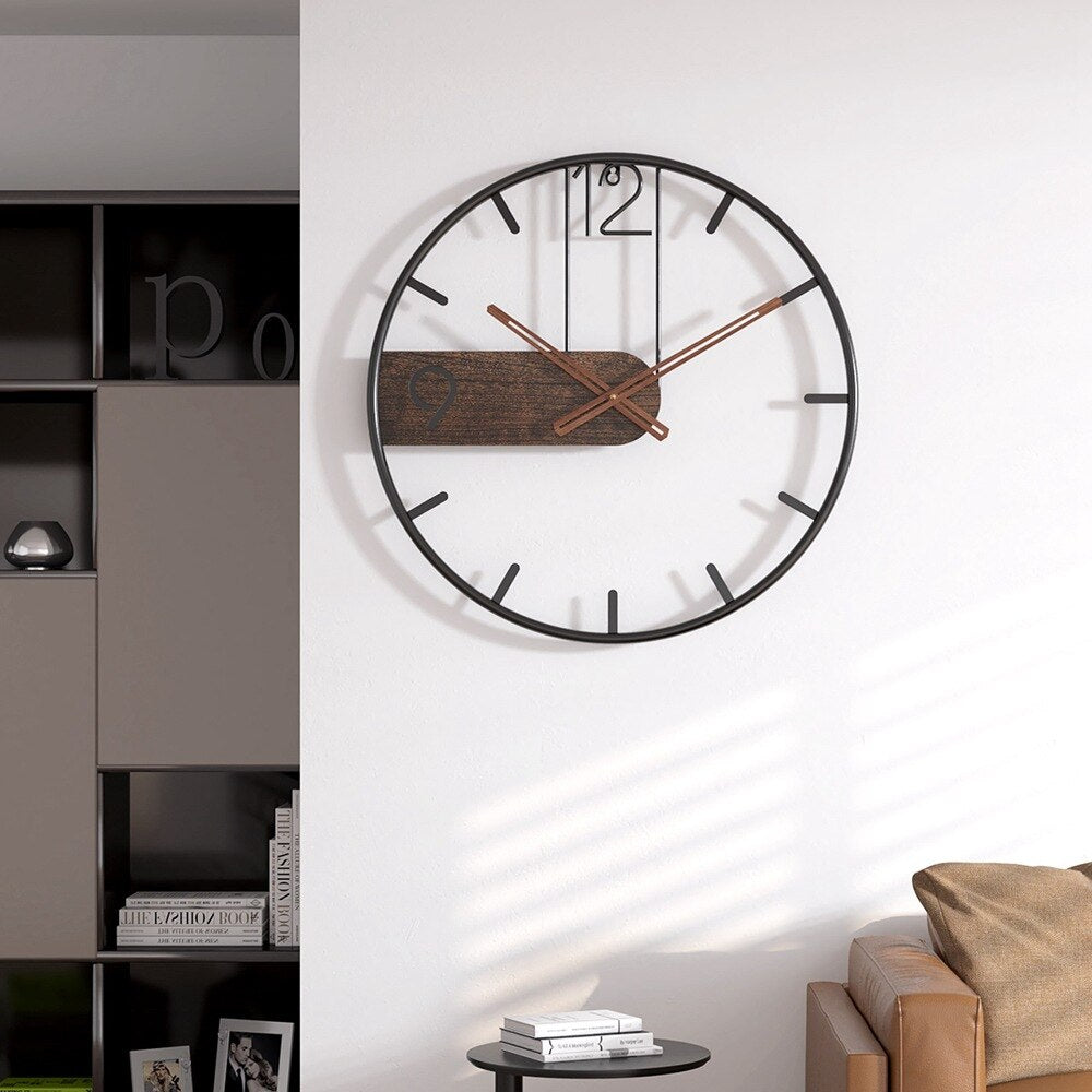 BowLift | Steel-Walnut Wall Clock | Modern Industrial Design with Walnut Wood
