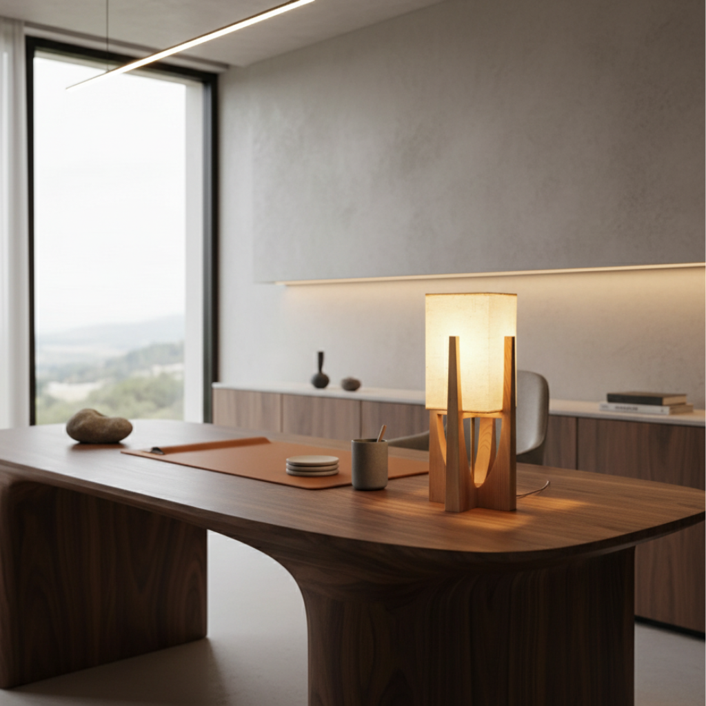 SolaceColumn Wooden-Base Table & Floor Lamp