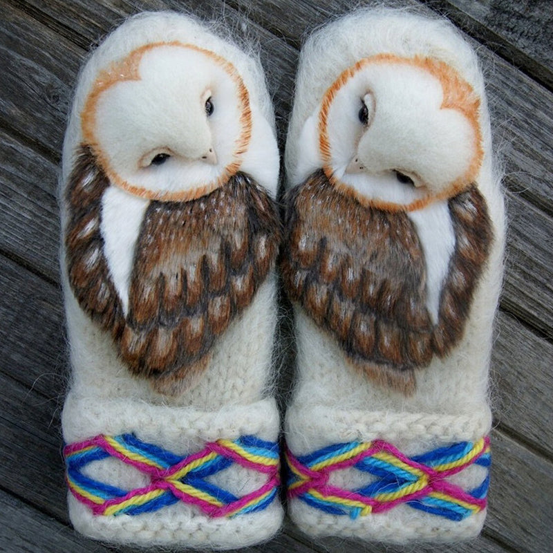Kalsten | Hand Knitted Wool Nordic Mittens With Owls