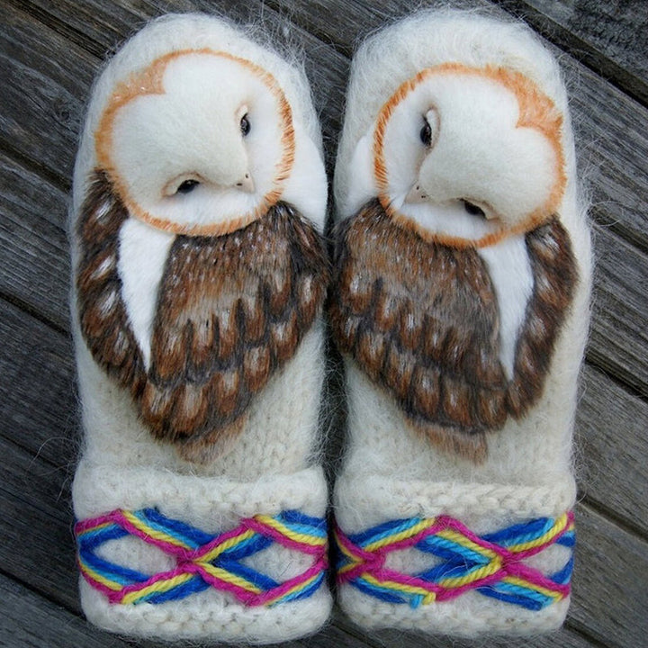 Kalsten | Hand Knitted Wool Nordic Mittens With Owls