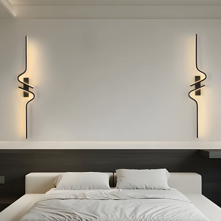 Minimalist Long Wave Aluminum Black Decorative LED Wall Lamp | Kalsten