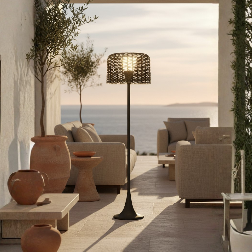 Solar Rattan Outdoor Patio Floor Lamp