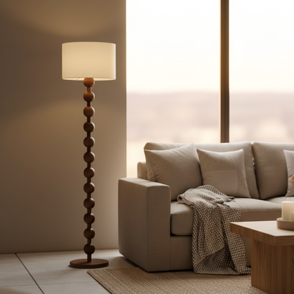 Hugo Sculptural Wood-Sphere Floor Lamp