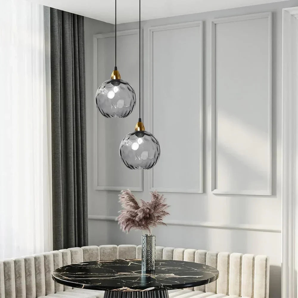 Pendant Light Ripple Glass 7.9 in Sphere Adjustable Dining Room Kitchen Hanging Ceiling Lamp Modern Nordic Minimalist Fixture | Kalsten