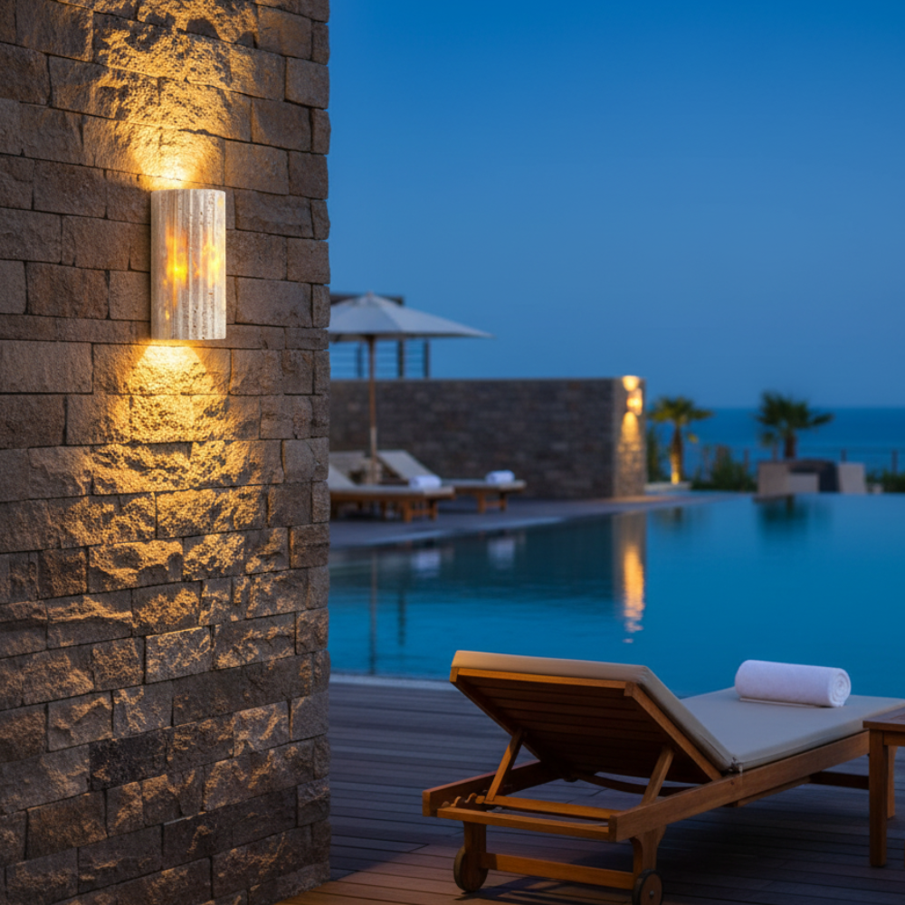 Travara Yellow Travertine Outdoor Wall Lamp