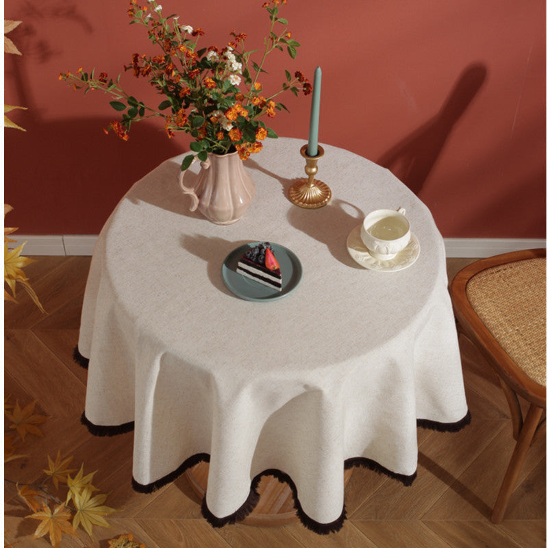 Minimalist Linen Tassel Tablecloth Natural Style | Kalsten