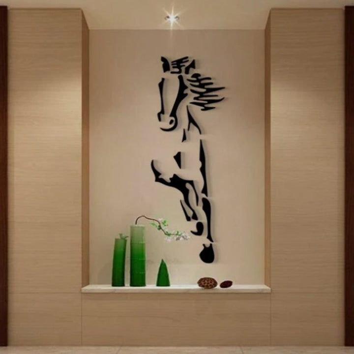 Kalsten | Galloping Horse Wall Decoration, 3D Acrylic Modern Mirror Horse Wall Sticker