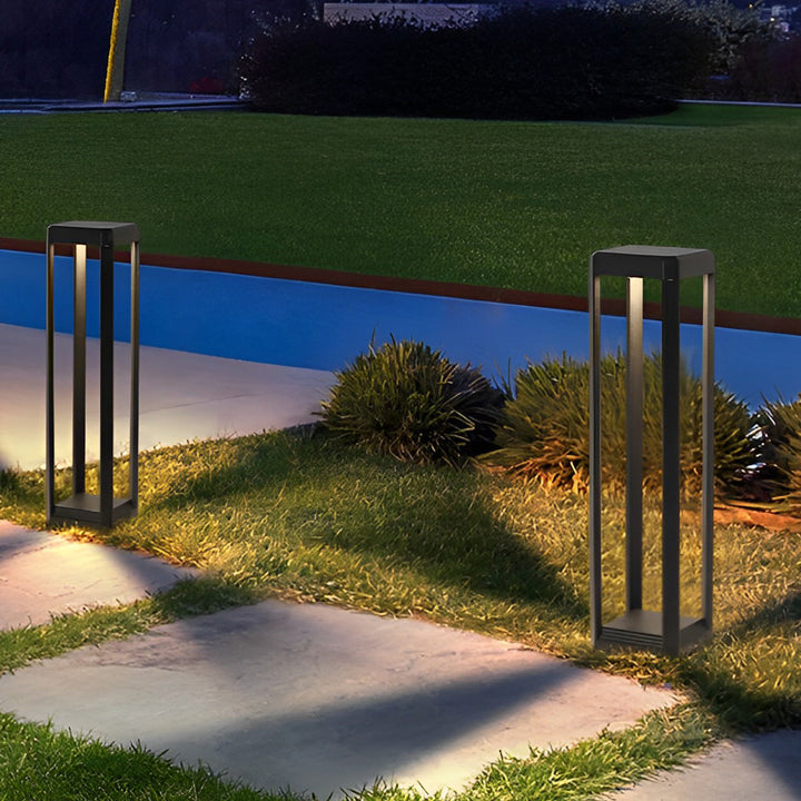 Square Minimalist Waterproof Stainless Steel Black Solar Pathway Lights | Kalsten