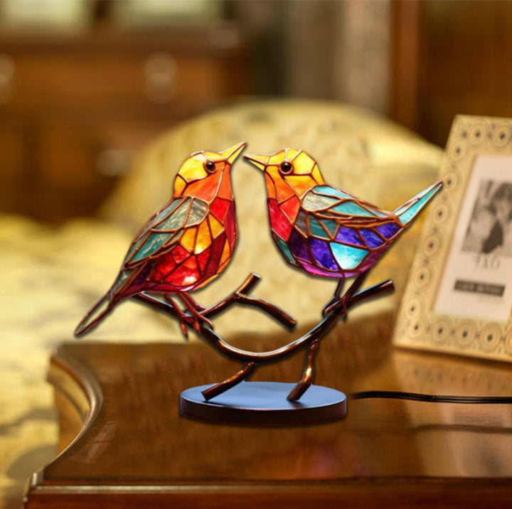 Kalsten |Bird on Branch Metal Painted Desktop Ornament
