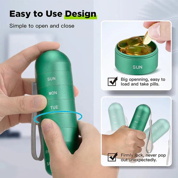 Kalsten | MediSafe Weekbox – Waterproof Aluminum Pill Organizer with 7 Compartments