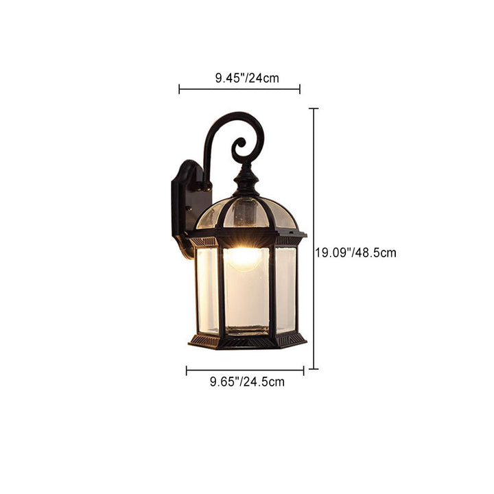 Traditional Vintage Hexagonal Castle Aluminum Glass 1-Light Outdoor Wall Sconce Lamp For Garden | Kalsten