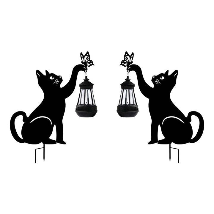 Iron Silhouette Cat Waterproof Intelligent LED Black Hanging Solar Lights | Kalsten