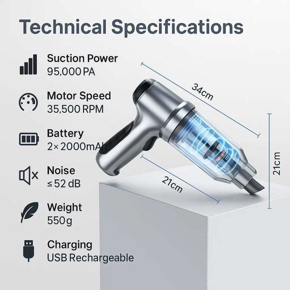 Kalsten | Car Vacuum Cleaner - Powerful and Compact Car Vac for Quick Cleaning