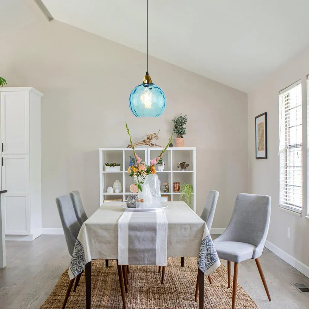 Pendant Light Ripple Glass 7.9 in Sphere Adjustable Dining Room Kitchen Hanging Ceiling Lamp Modern Nordic Minimalist Fixture | Kalsten