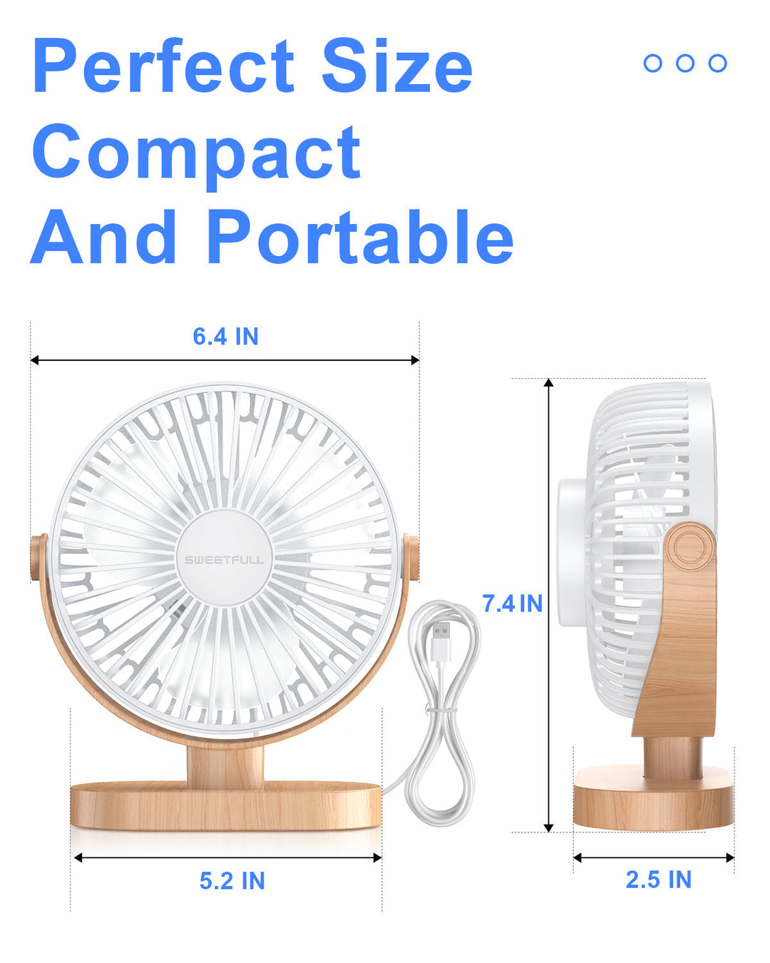 6.5 Inch USB Small Desk Fan for Home Office Car Outdoor Travel | Kalsten