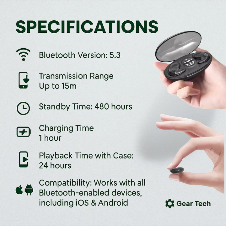 Kalsten | Invisible Wireless Sleep Headphones | IPX5 Waterproof, Bluetooth 5.3 for Comfortable Sleep and Relaxation