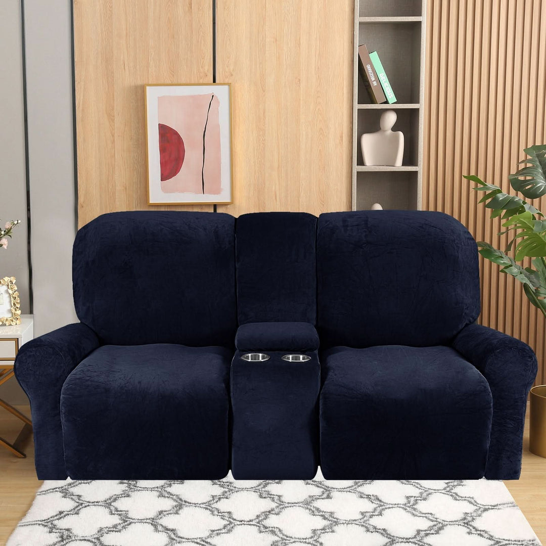 Kalsten | 2-Seater Recliner Sofa Cover with Cup Holders – Velvet Plush