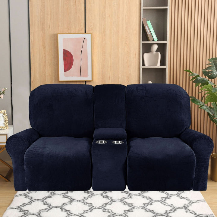 Kalsten | 2-Seater Recliner Sofa Cover with Cup Holders – Velvet Plush