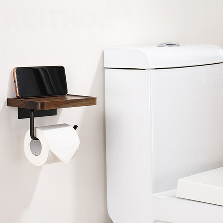 Elegant Wall-Mounted Toilet Paper Holder - made of Walnut and Stainless Steel Kalsten