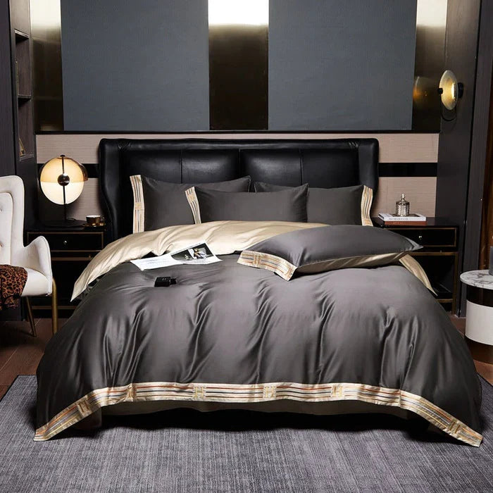 Satin Cotton Embroidered Bedding Set - Luxora | Kalsten